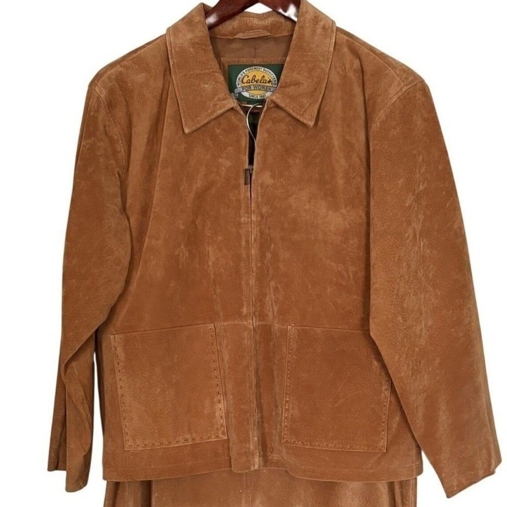 Cabela's Women's Large Genuine Suede Leather Jacket Tan Western Boho Coat